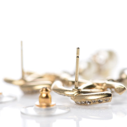 Chanel Crystal Pearl CC Drop Earrings Gold 3 of 5