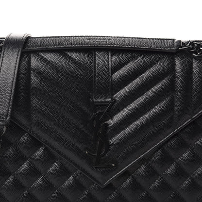 Saint Laurent Grain De Poudre Textured Mixed Matelasse Triquilt Medium Monogram Satchel Black 7 of 7