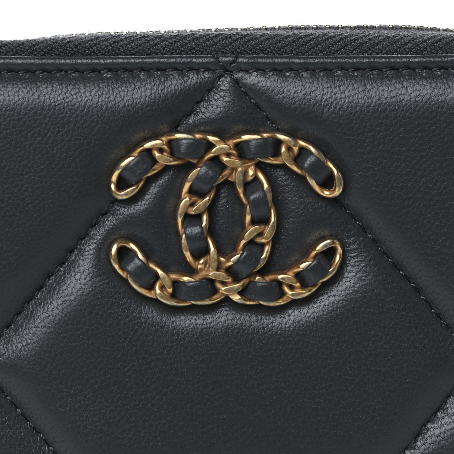 Lambskin Quilted Chanel 19 Zip Around Coin Purse Wallet Dark Grey