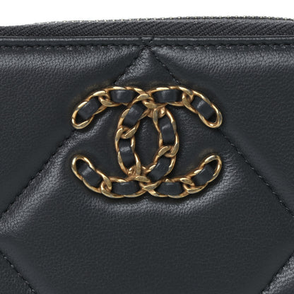 Chanel Lambskin Quilted Chanel 19 Zip Around Coin Purse Wallet Dark Grey 8 of 9