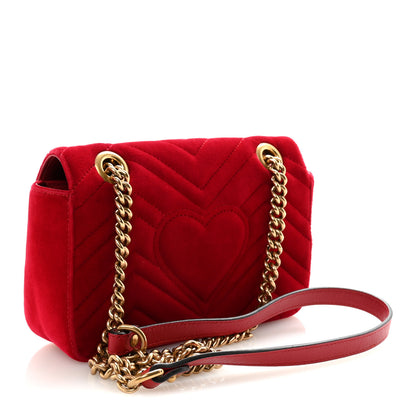 Gucci Velvet Matelasse Mini GG Marmont Shoulder Bag Hibiscus Red 3 of 10