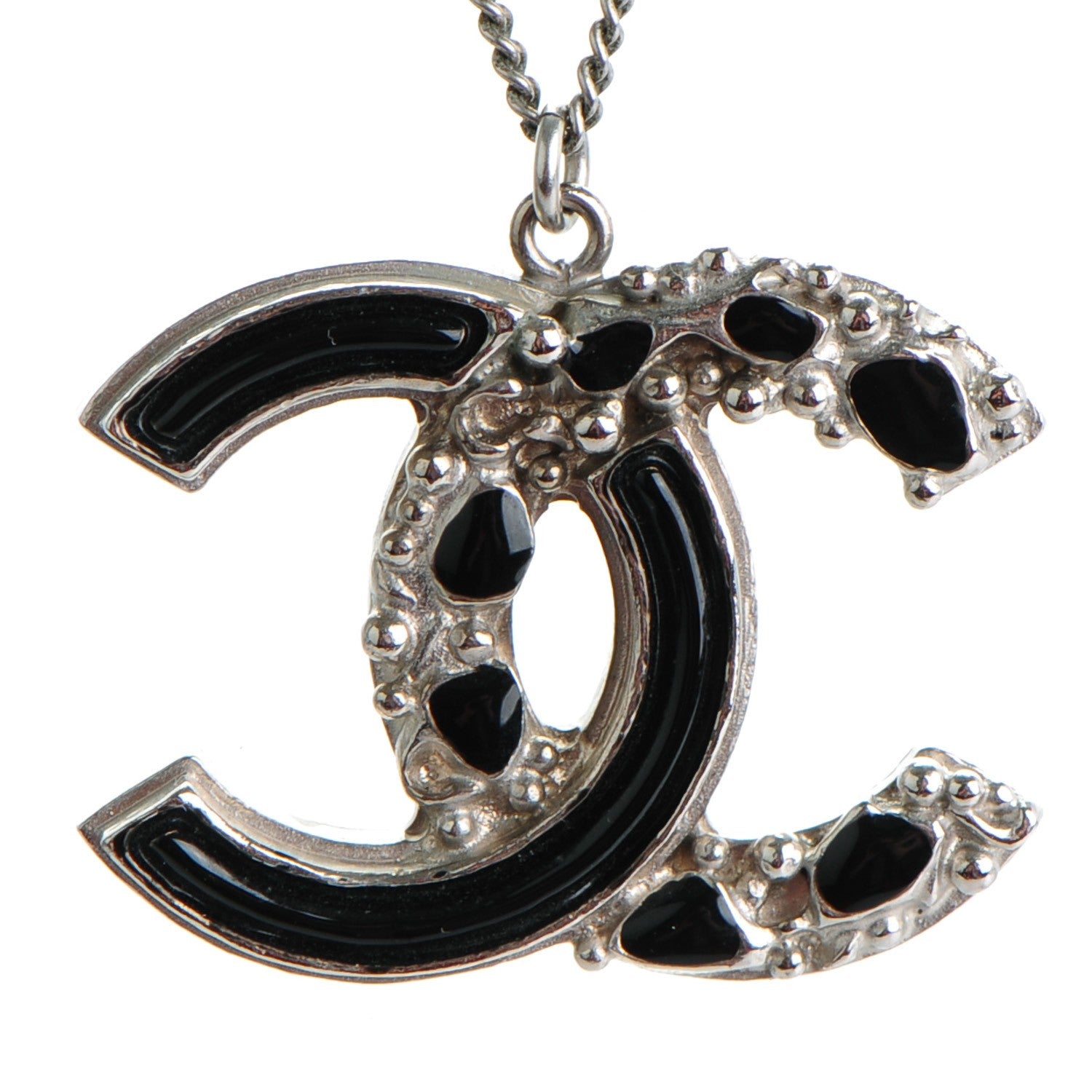 Chanel Enamel CC Necklace Black Silver 2 of 5