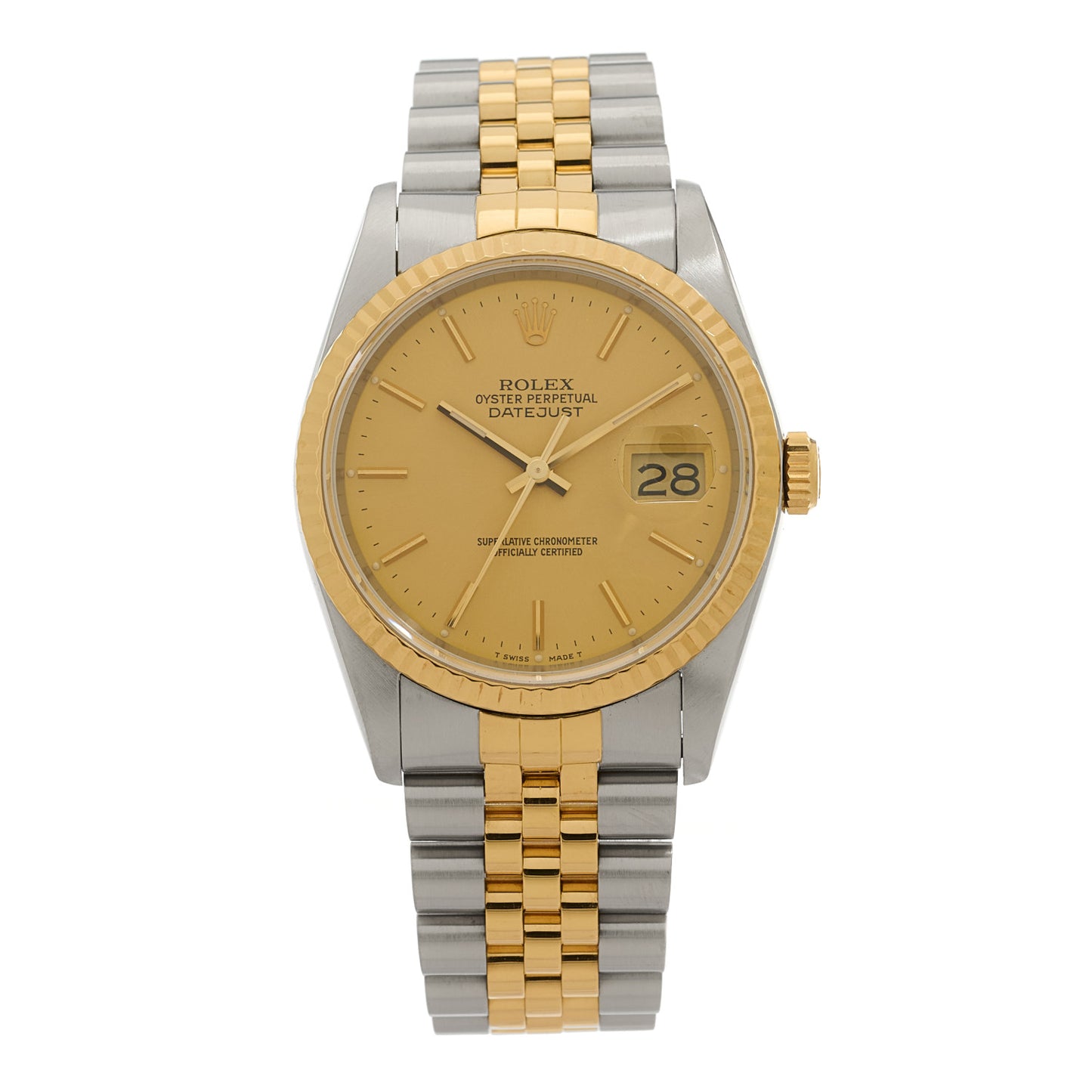 Stainless Steel 18K Yellow Gold 36mm Oyster Perpetual Datejust Watch Champagne 16233