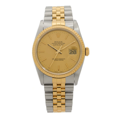 Rolex Stainless Steel 18K Yellow Gold 36mm Oyster Perpetual Datejust Watch Champagne 16233 1 of 5