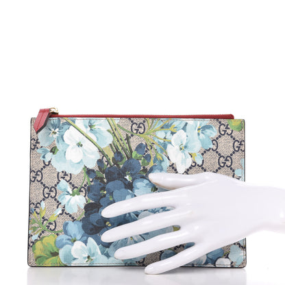 Gucci GG Supreme Monogram Blooms Small Zip Pouch Beige Blue Hibiscus Red 2 of 9