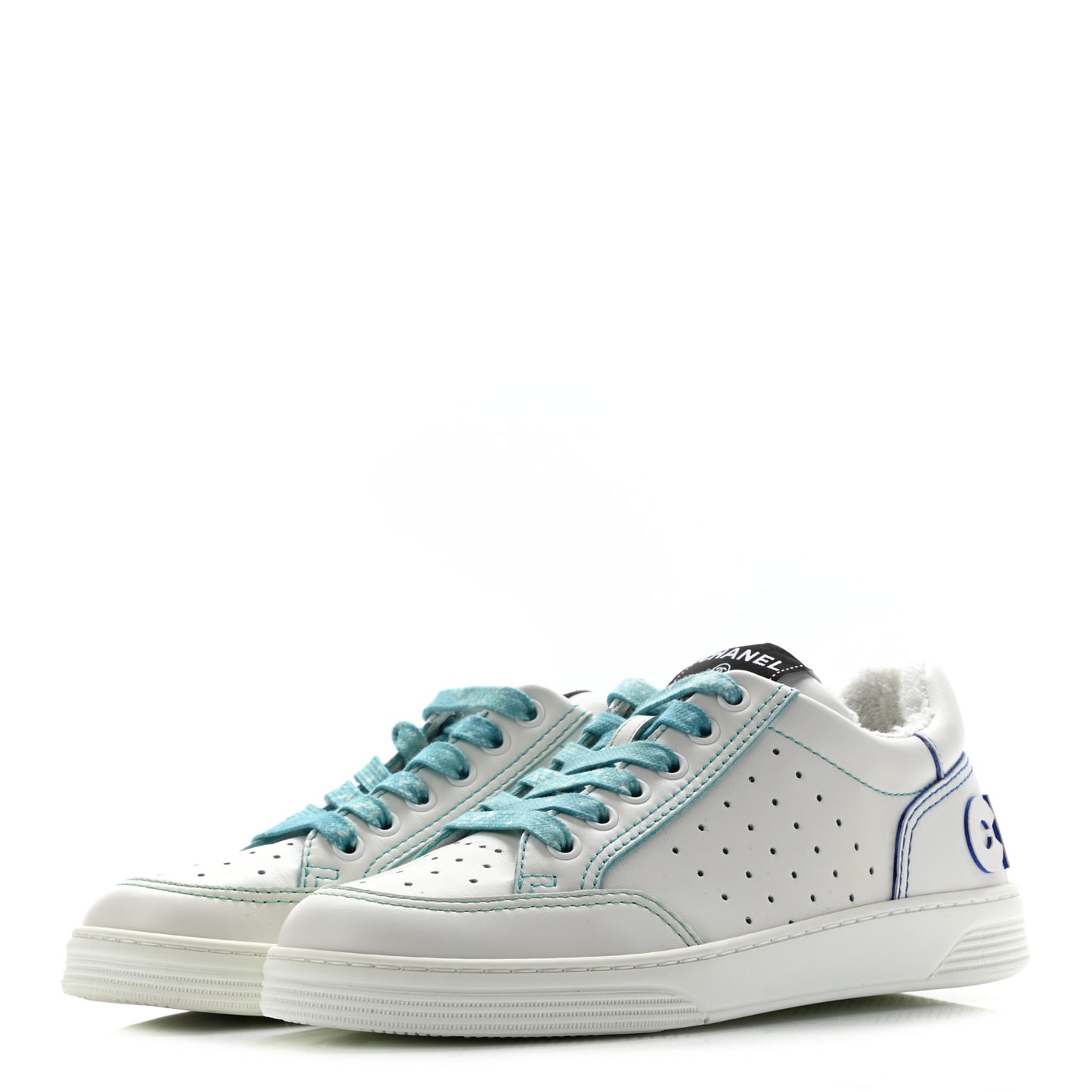 Calfskin Womens Logo Sneakers 36.5 White Blue