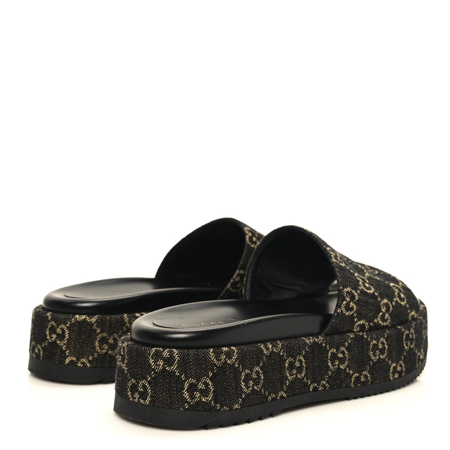 Jacquard Black Denim GG Monogram Angelina Platform 55mm Slide Sandals 40 Black Ivory