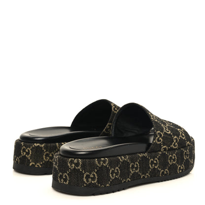 Gucci Jacquard Black Denim GG Monogram Angelina Platform 55mm Slide Sandals 40 Black Ivory 5 of 9