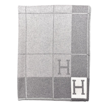 Hermes Wool Cashmere Avalon III Blanket Ecru Gris Clair 3 of 4