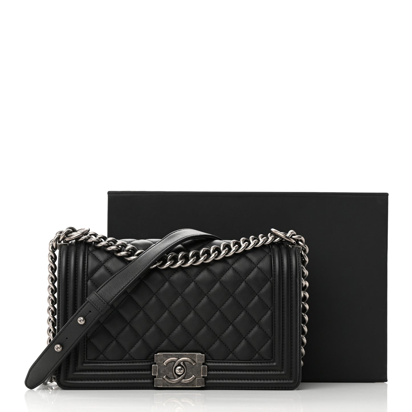 Calfskin Quilted Medium Boy Flap Black