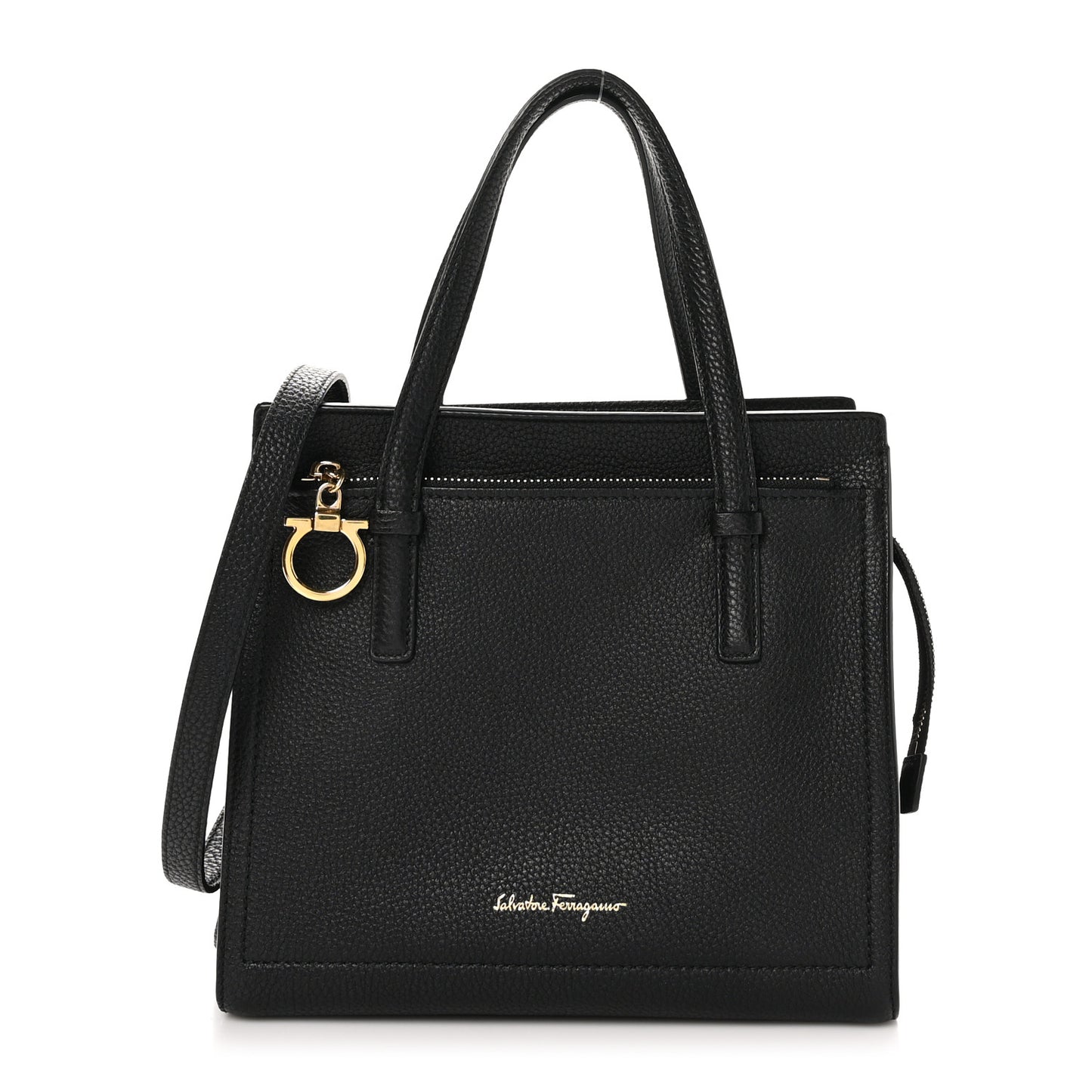 Grained Calfskin Double Handle Small Amy Tote Black
