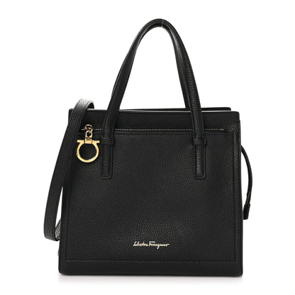 Salvatore Ferragamo Grained Calfskin Double Handle Small Amy Tote Black 1 of 9