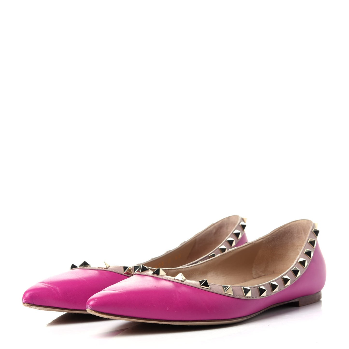 Calfskin Nappa Rockstud Ballerina Flats 40 Fuxia Poudre