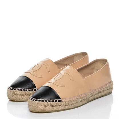 Chanel Lambskin CC Espadrilles 39 Beige Black 3 of 7