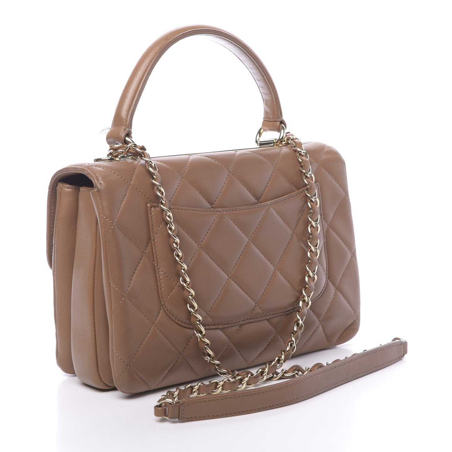 Lambskin Quilted Small Trendy CC Flap Dual Handle Bag Camel