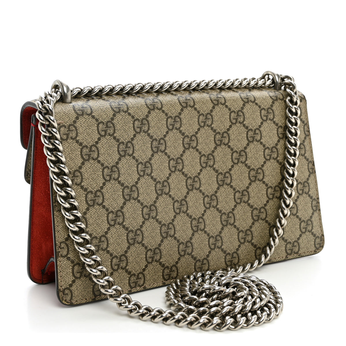Gucci GG Supreme Monogram Suede Crystal Small Dionysus Shoulder Bag Beige Ebony Vulcanic Red 3 of 11