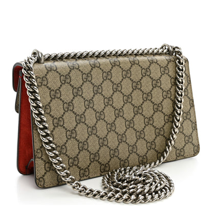 Gucci GG Supreme Monogram Suede Crystal Small Dionysus Shoulder Bag Beige Ebony Vulcanic Red 3 of 11