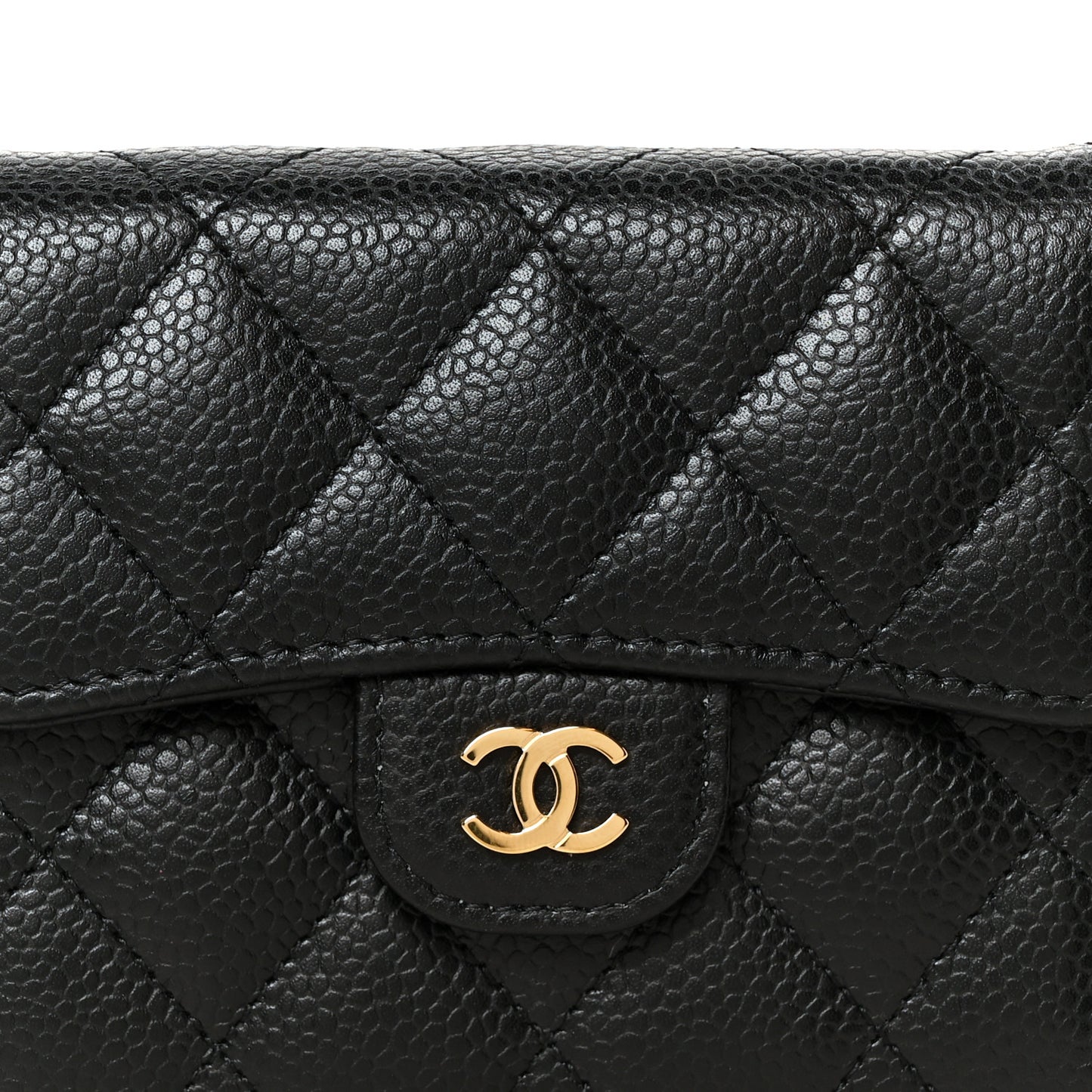 Caviar Quilted Compact Flap Wallet Black