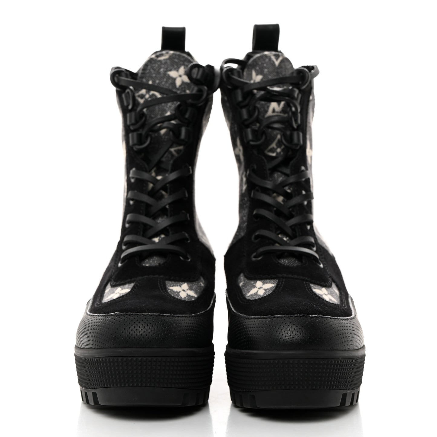 Calfskin Monogram Denim Laureate Platform Desert Boots 37 Grey