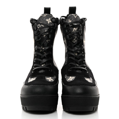 Louis Vuitton Calfskin Monogram Denim Laureate Platform Desert Boots 37 Grey 2 of 8