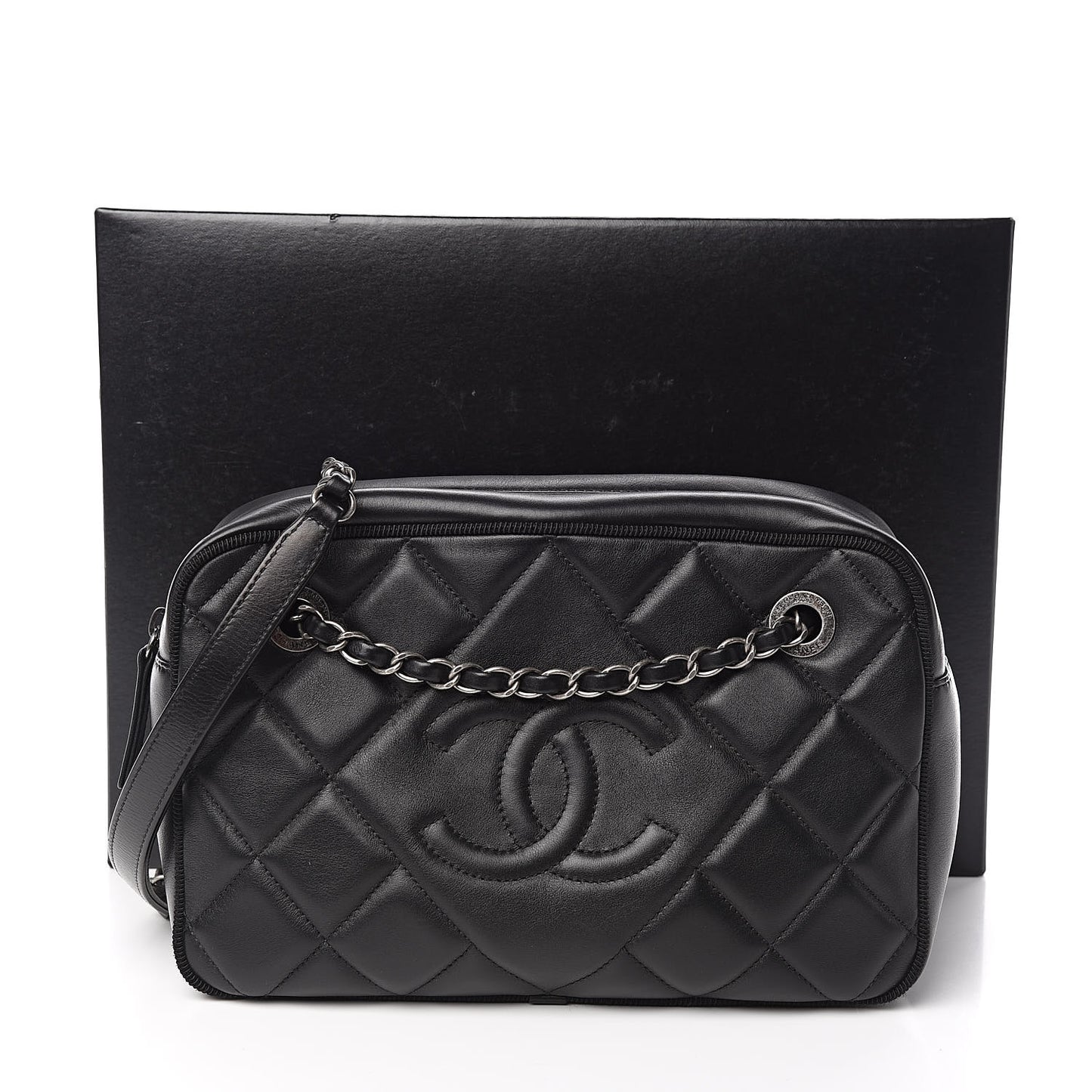 Calfskin Quilted Small Ballerine Camera Case Black