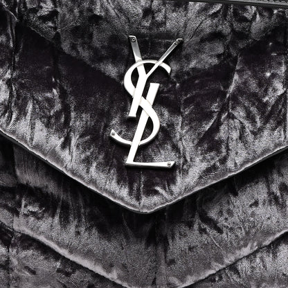 Saint Laurent Crushed Velvet Quilted Small Loulou Puffer Monogram Chain Satchel Iron Grey 9 of 11