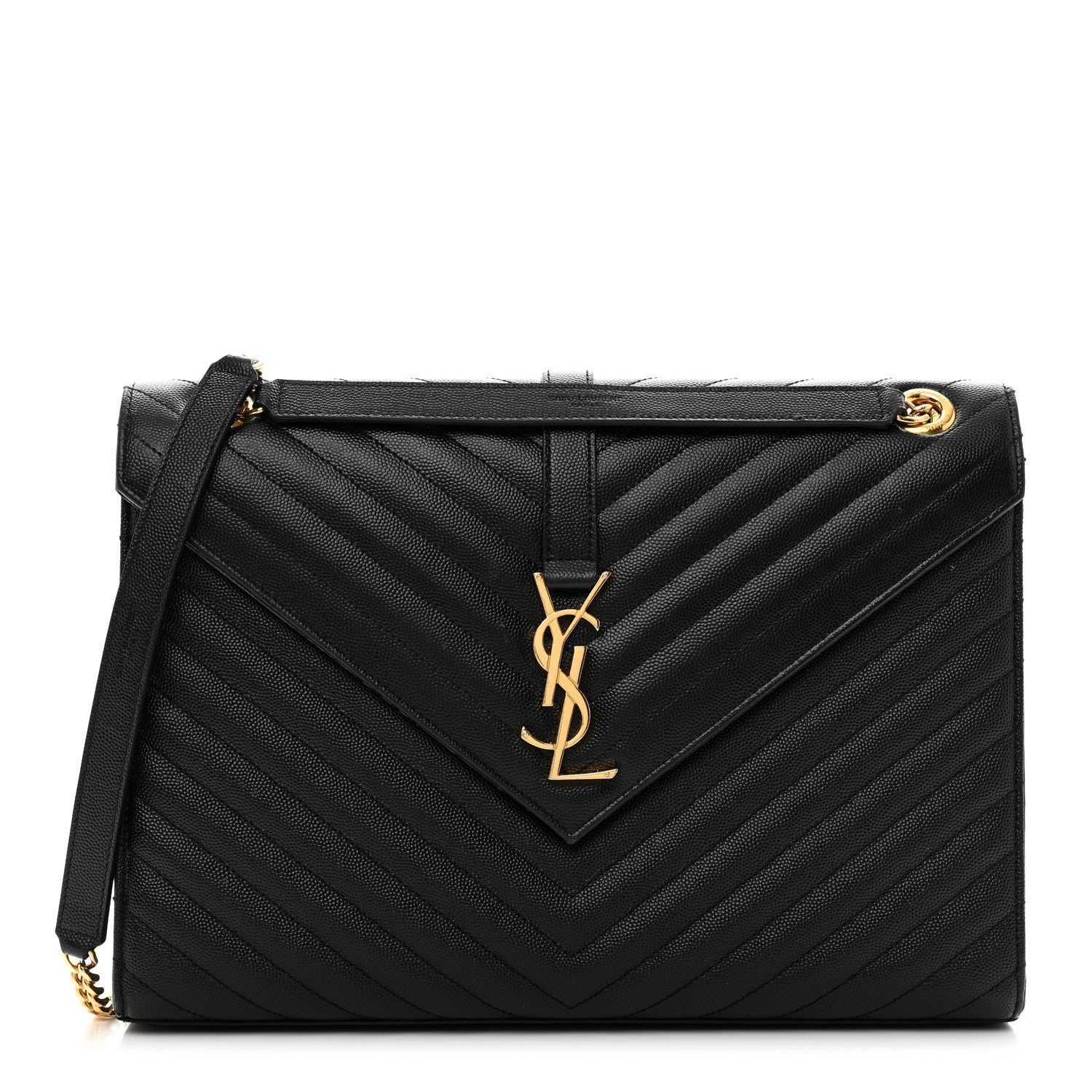 Saint Laurent Grain De Poudre Matelasse Chevron Large Monogram Satchel Black 1 of 10