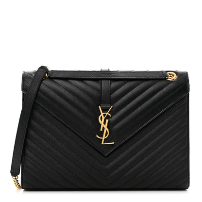 Saint Laurent Grain De Poudre Matelasse Chevron Large Monogram Satchel Black 1 of 10