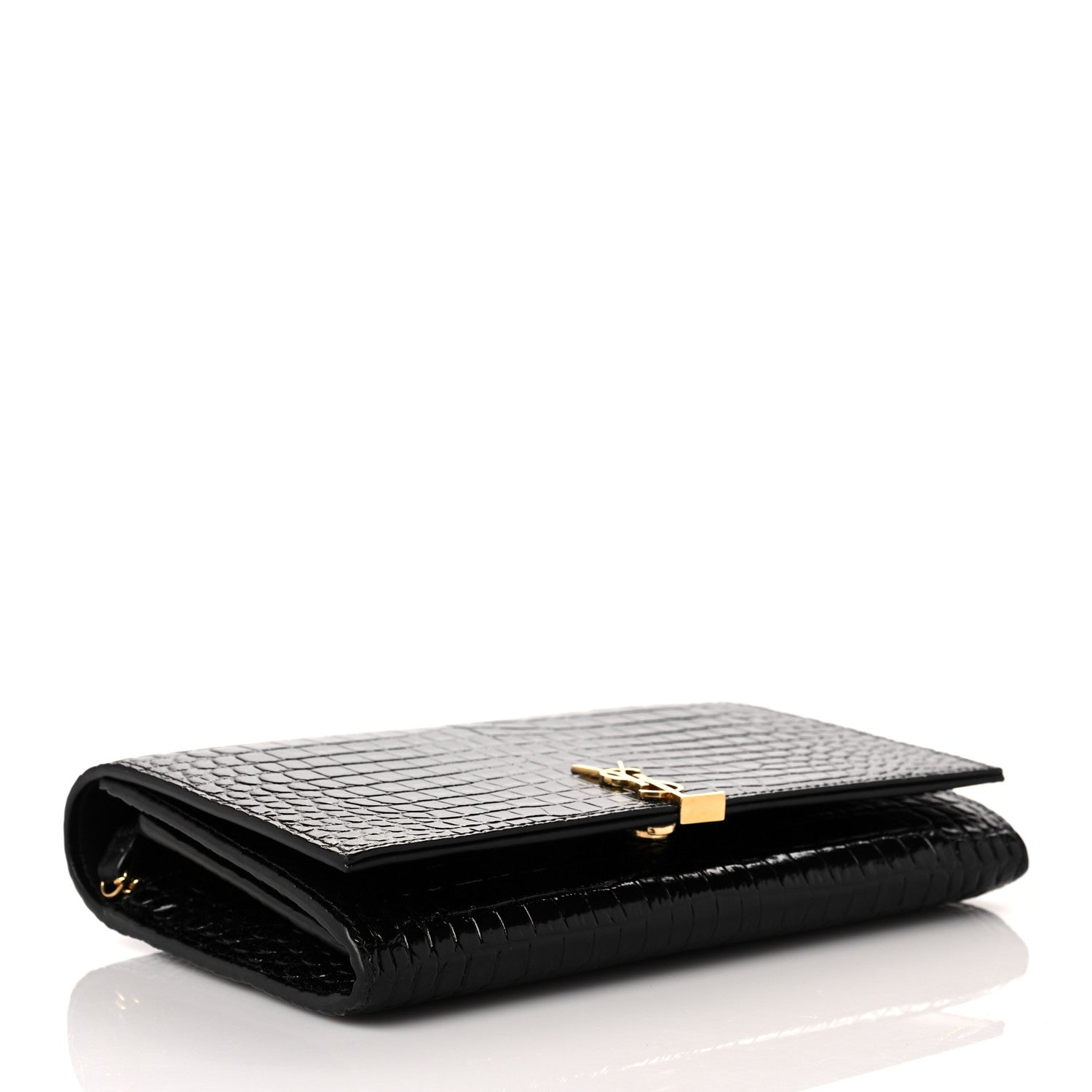 Saint Laurent Calfskin Crocodile Embossed Monogram Chain Wallet Black 4 of 8