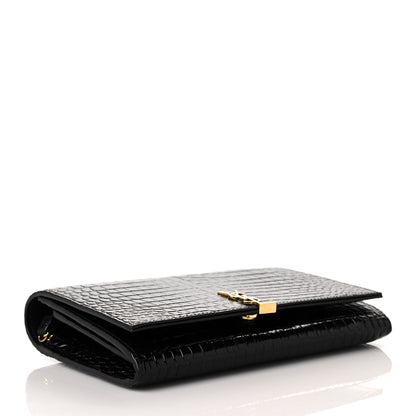 Saint Laurent Calfskin Crocodile Embossed Monogram Chain Wallet Black 4 of 8