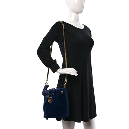 Gucci Velvet Matelasse GG Marmont Bucket Bag Cobalt Blue 2 of 9