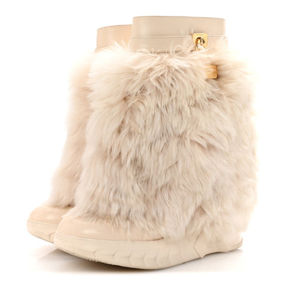 Givenchy Calfskin Alpaca Fur Shark Lock Biker Ankle Boots 41 Ivory 4 of 9