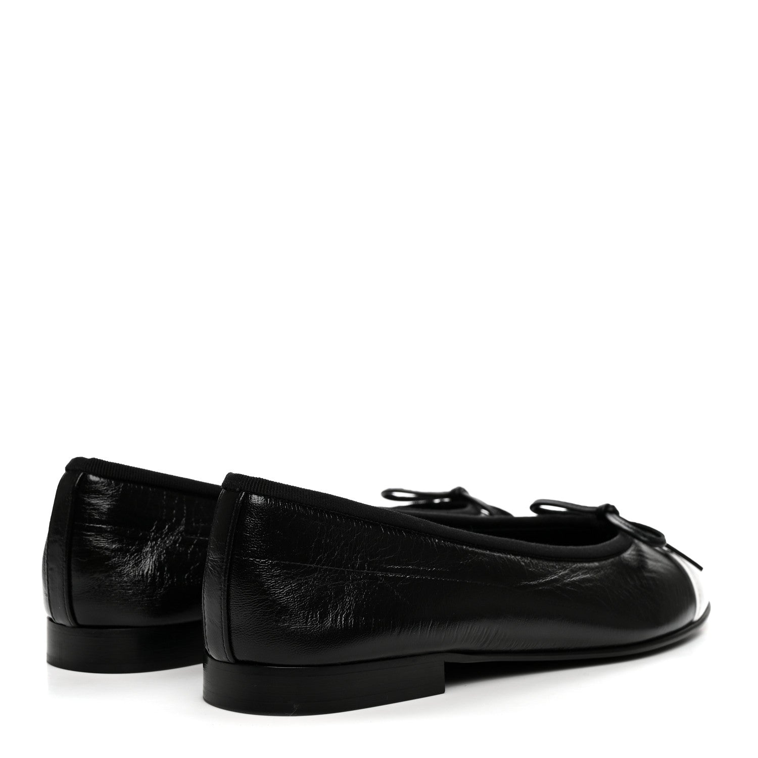 Chanel Crumpled Shiny Lambskin Cap Toe CC Ballerina Flats 36.5 Black White 5 of 9
