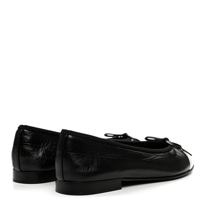 Chanel Crumpled Shiny Lambskin Cap Toe CC Ballerina Flats 36.5 Black White 5 of 9
