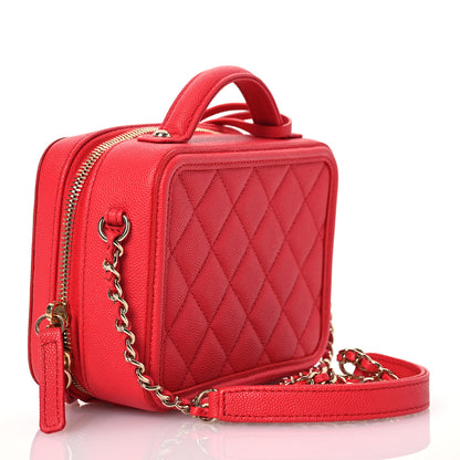 Chanel Caviar Quilted Small CC Filigree Vanity Case Red 3 of 10