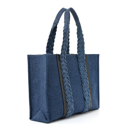 Chloe Denim Calfskin Large Braided Woody Ribbon Tote Blue Blue 3 of 10