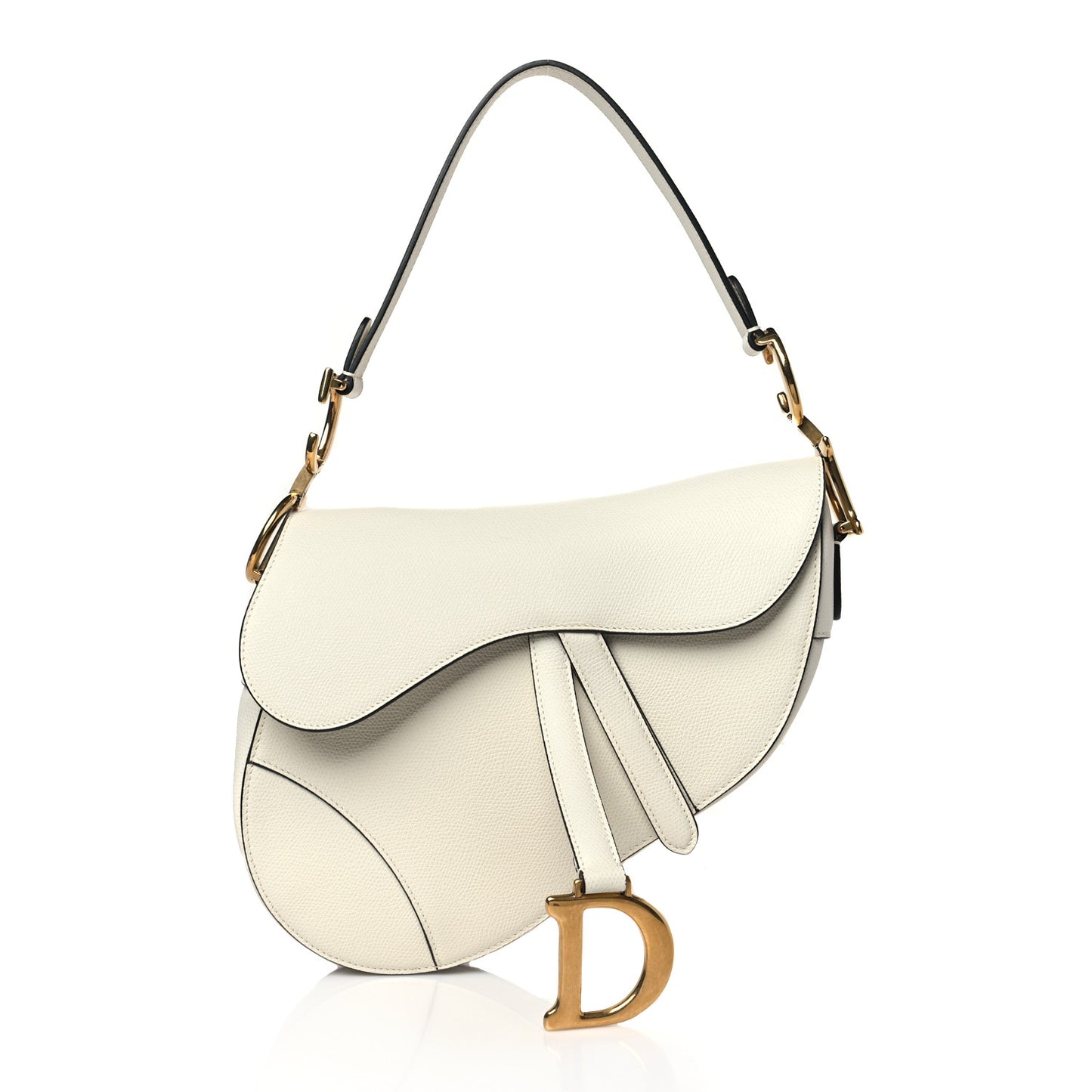 Grained Calfskin Saddle Bag White
