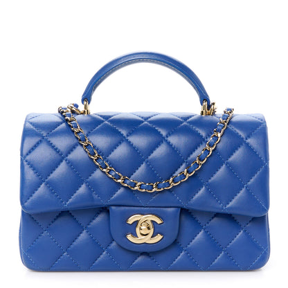 Chanel Lambskin Quilted Mini Top Handle Rectangular Flap Blue 1 of 12
