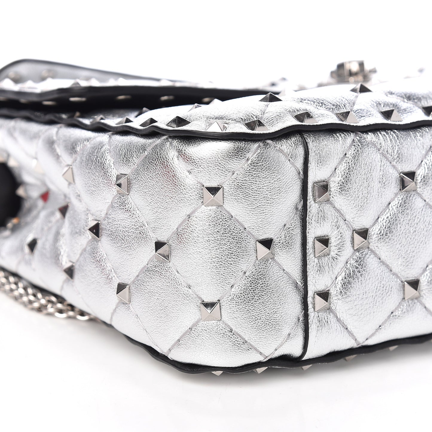 Metallic Nappa Medium Rockstud Spike Shoulder Bag Silver