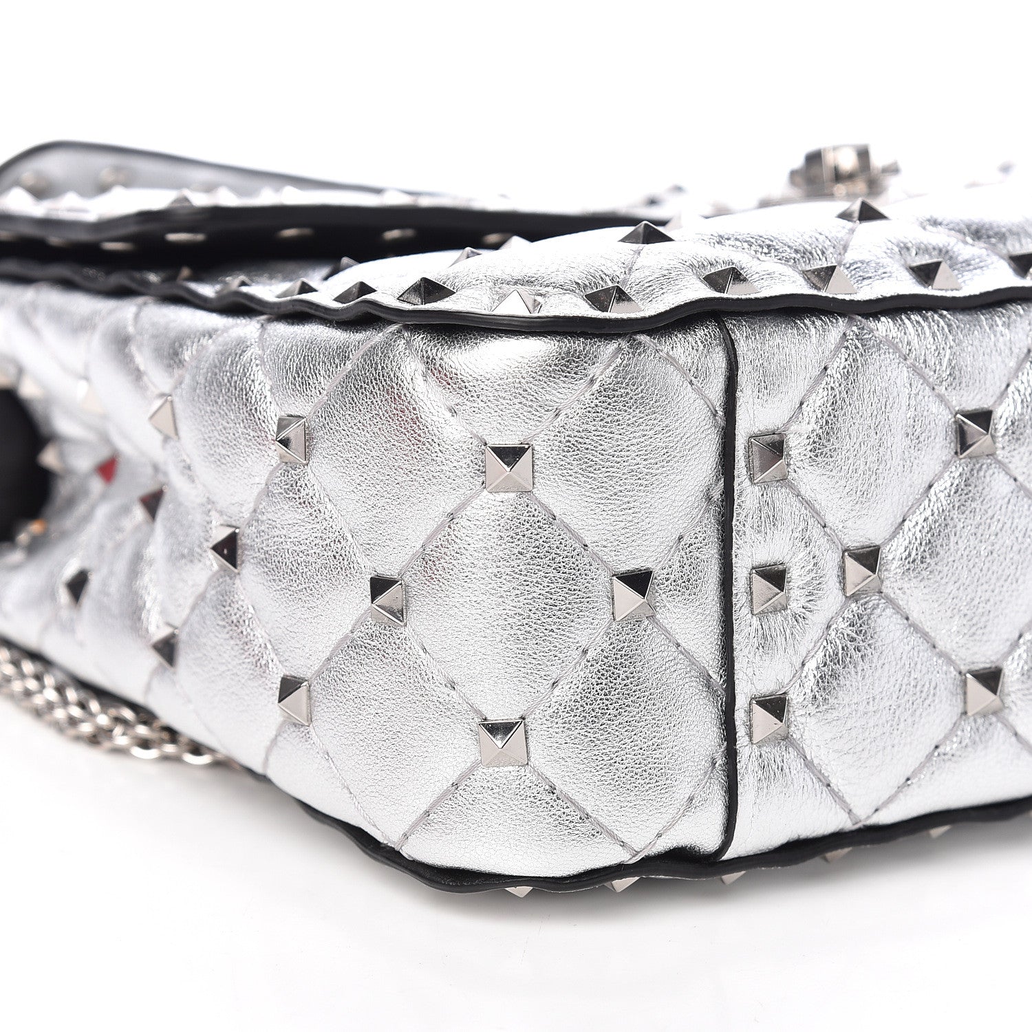 Valentino Garavani Metallic Nappa Medium Rockstud Spike Shoulder Bag Silver 9 of 11