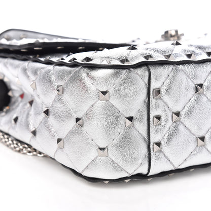 Valentino Garavani Metallic Nappa Medium Rockstud Spike Shoulder Bag Silver 9 of 11
