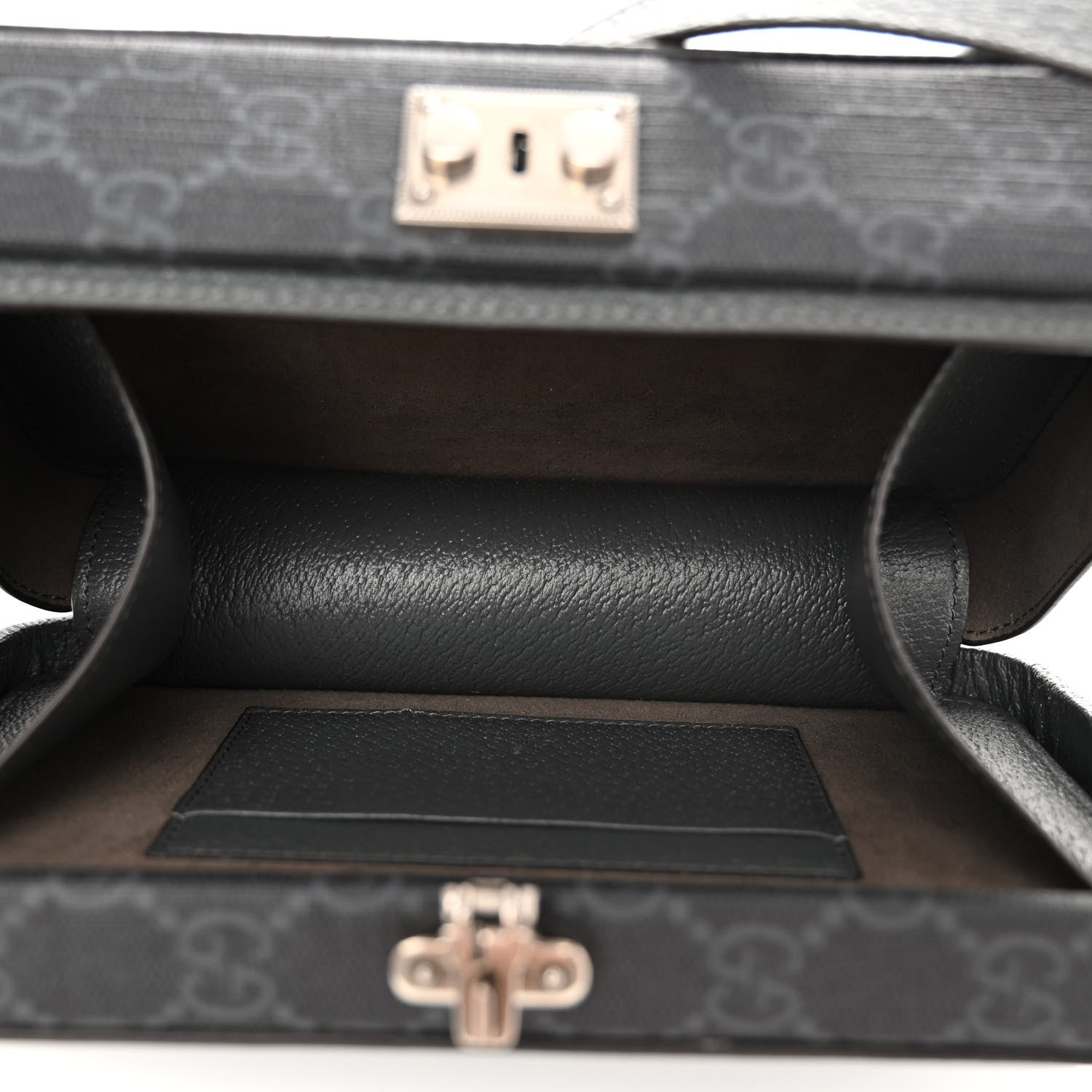 Gucci GG Supreme Monogram Textured Dollar Calfskin Mini New Basket Shoulder Bag Black Grey 5 of 9