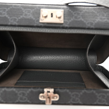 Gucci GG Supreme Monogram Textured Dollar Calfskin Mini New Basket Shoulder Bag Black Grey 5 of 9