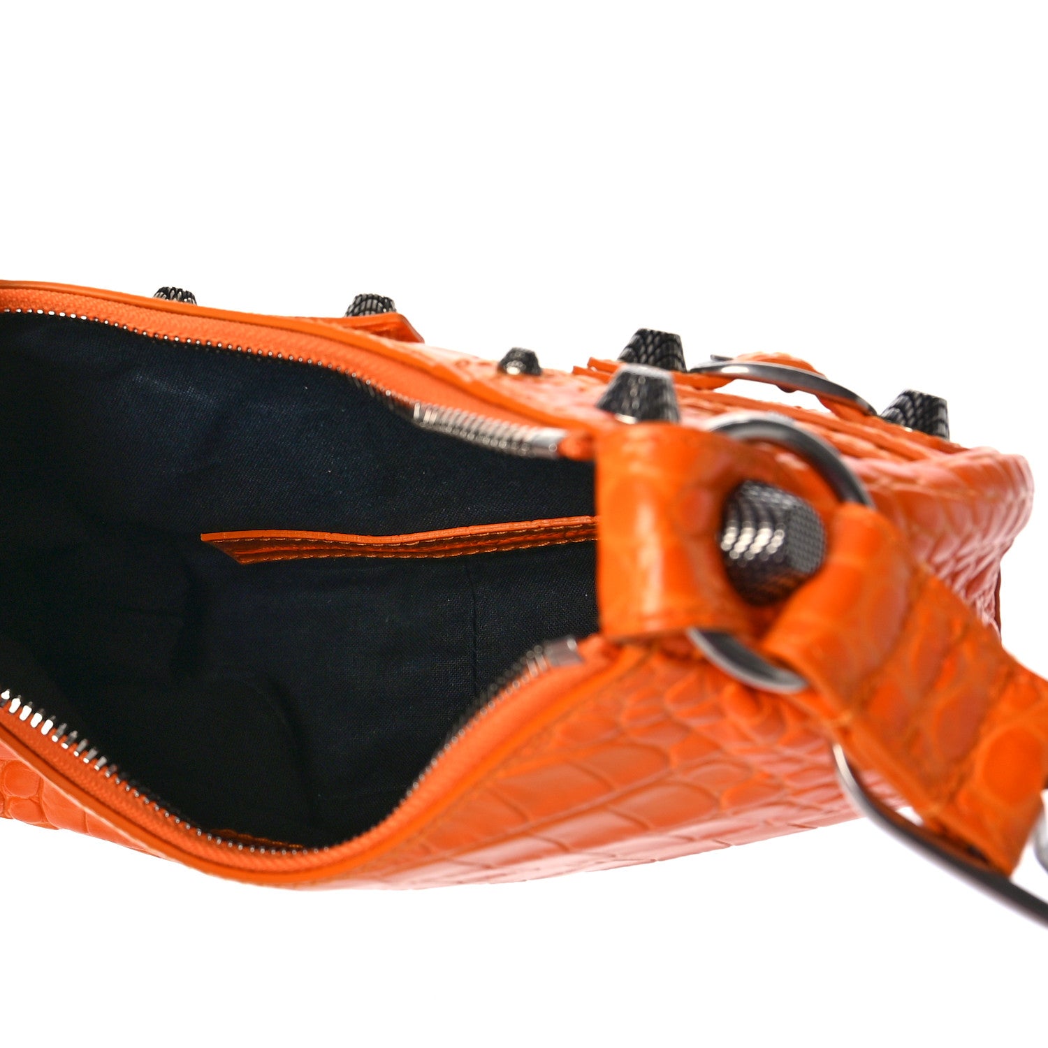 Balenciaga Extra Supple Calfskin Crocodile Embossed Le Cagole Shoulder Bag XS Pop Orange 5 of 11