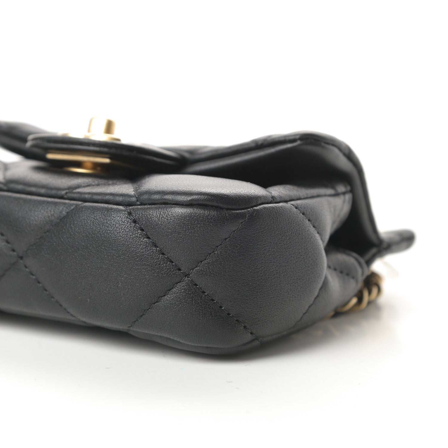 Chanel Calfskin Quilted Lady Handle Flap Card Holder With Chain Black 10 of 12