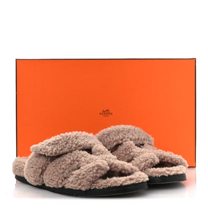 Hermes Woolskin Womens Chypre Sandals 37.5 Bois De Santal 10 of 10