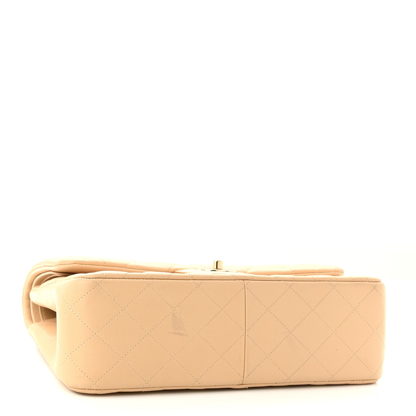 Caviar Quilted Jumbo Double Flap Light Beige