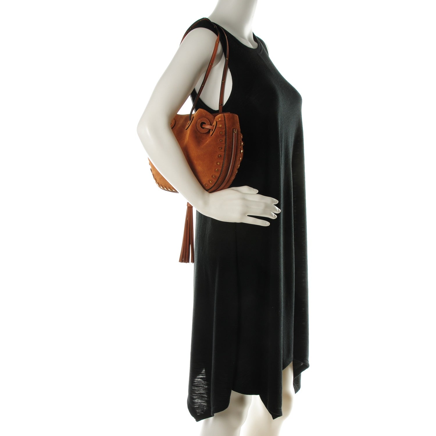 Chloe Suede Studded Small Inez Drawstring Bag Caramel 2 of 8