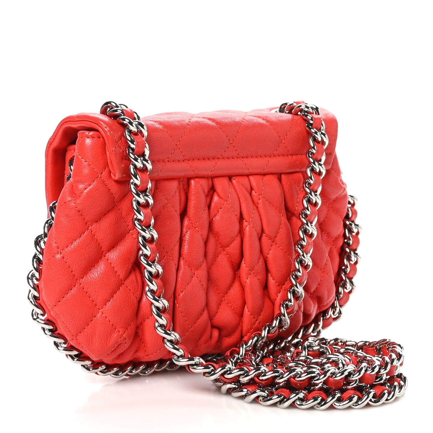 Washed Lambskin Quilted Mini Chain Around Messenger Red