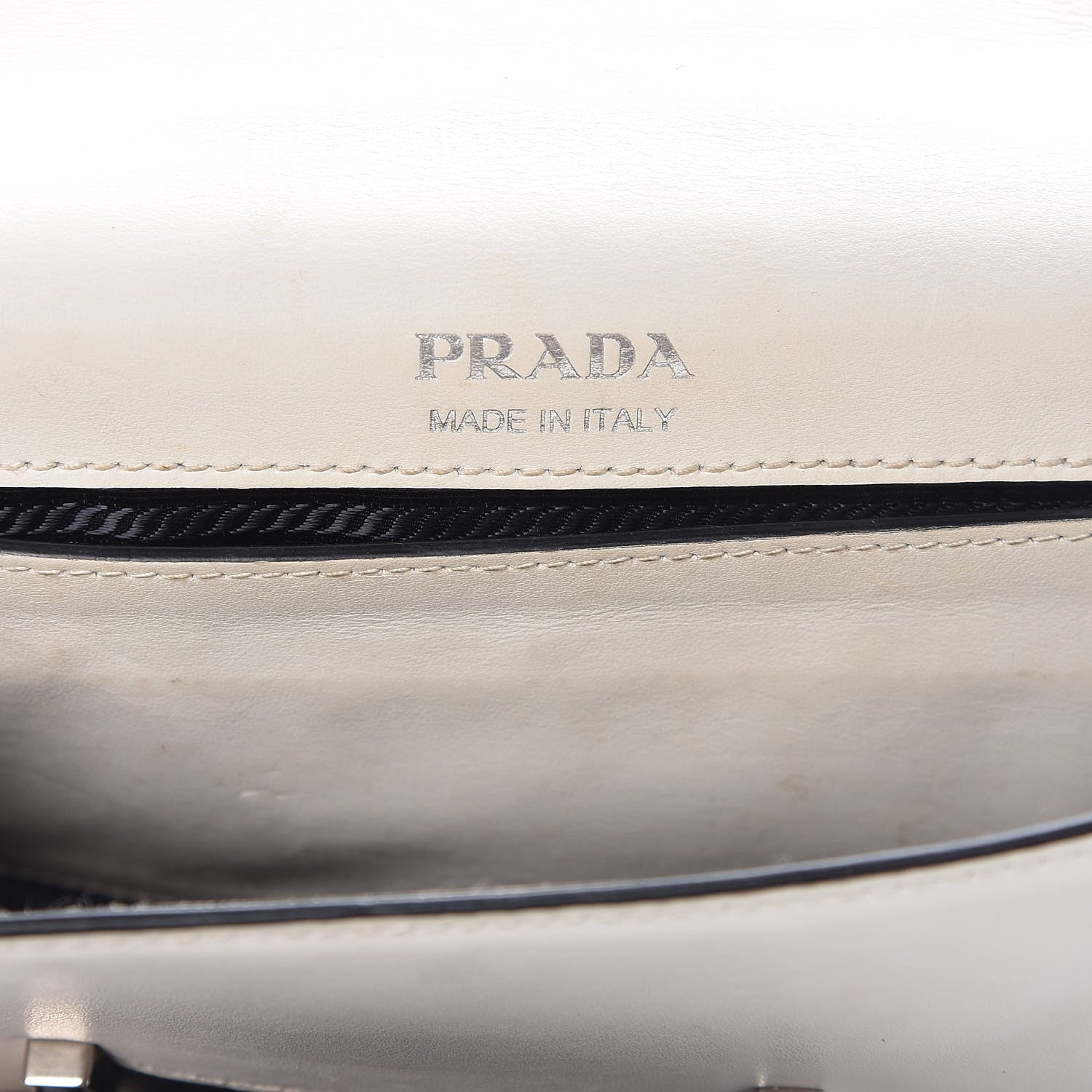 Prada City Calf Plex Ribbon Bag White Black 6 of 30
